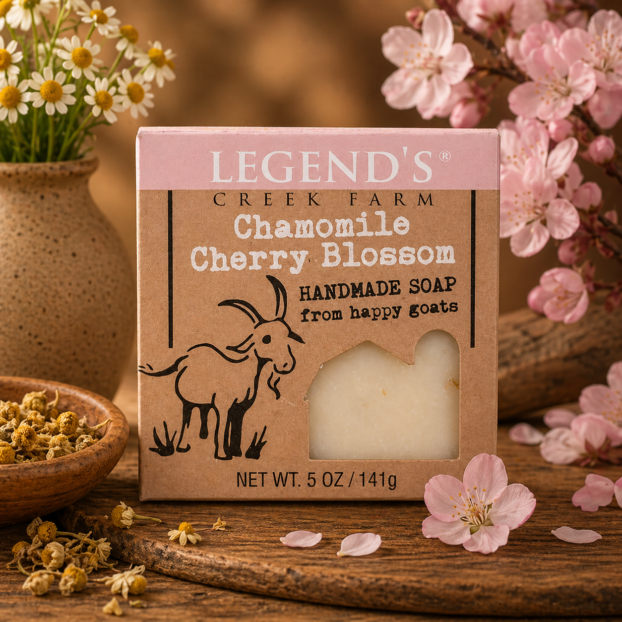 みこちゃんghy　　MG 石鹸 120g×2個　ミニ20g付　４セット Chamomile Cherry Blossom Goat Milk Soap | Legend's Creek Farm