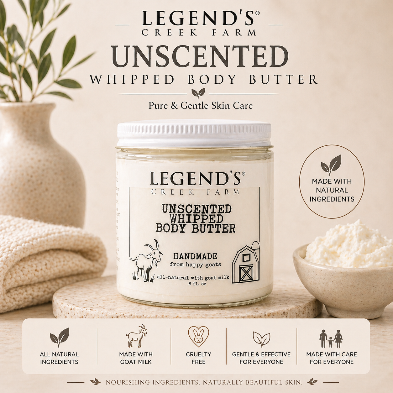 Unscented Whipped Goat Milk Body Butter | Legend's Creek Farm