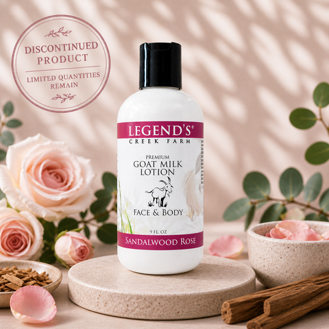 Sandalwood Rose Goat Milk Lotion – Legend's Creek Farm Sandalwood Rose Goat Milk Lotion – Legend's Creek Farm